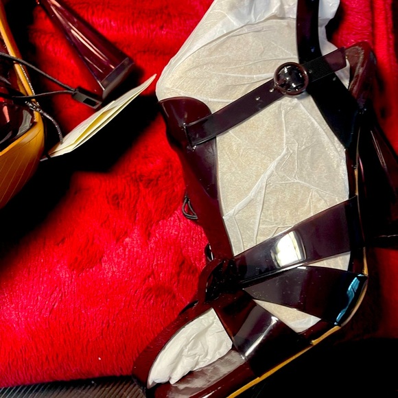 Zara black high-heeled vinyl sandals size 6 - Picture 11 of 12